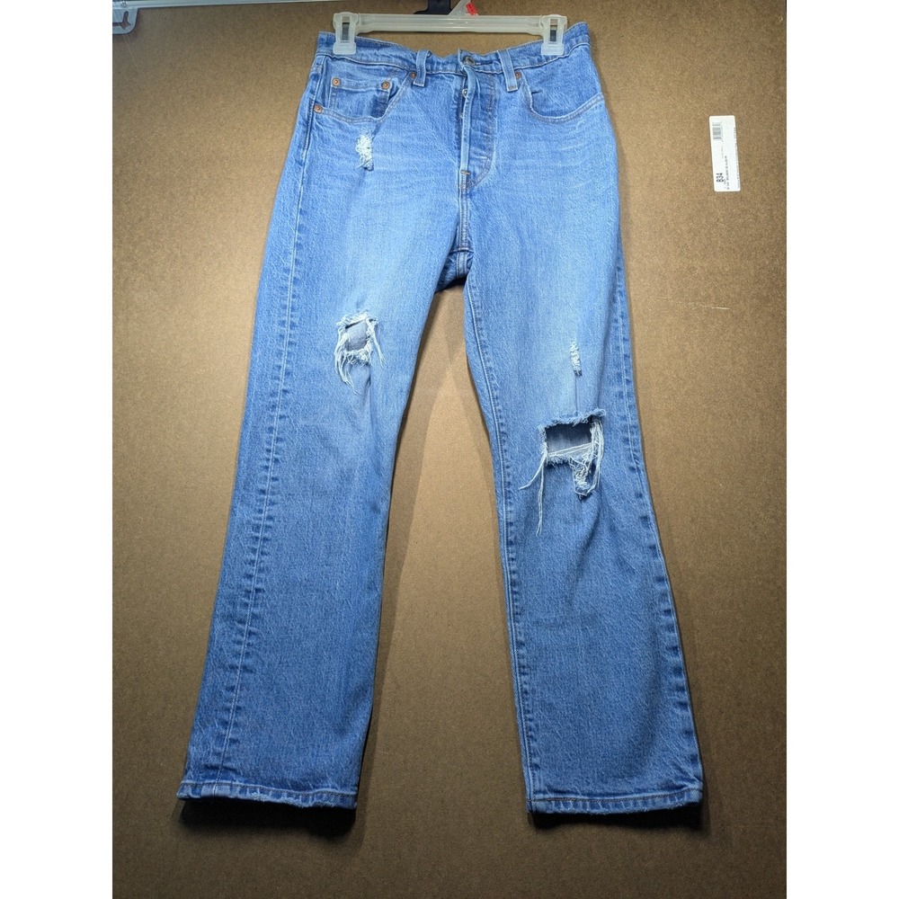 Levis 501 Original Fit Distressed Light Wash Straight Leg Jeans W27 L26
